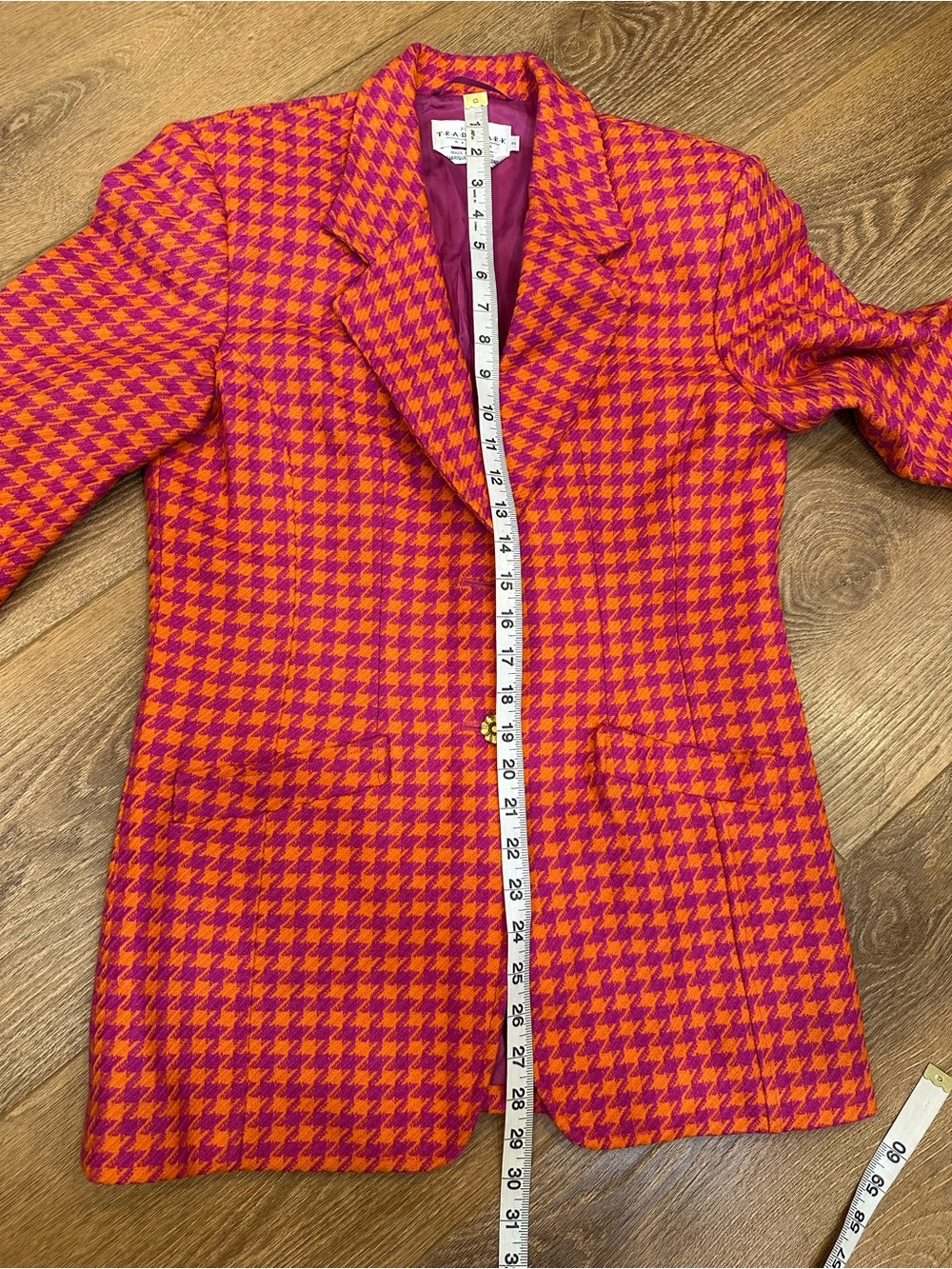 Vintage Pink & Orange Houndstooth Women's Blazer 2 - Picture 7 of 14
